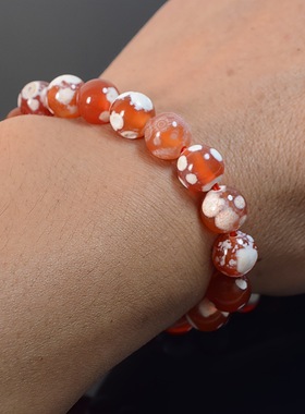 新品雪花红玛瑙手链男士女士手串10mm圆珠手链间