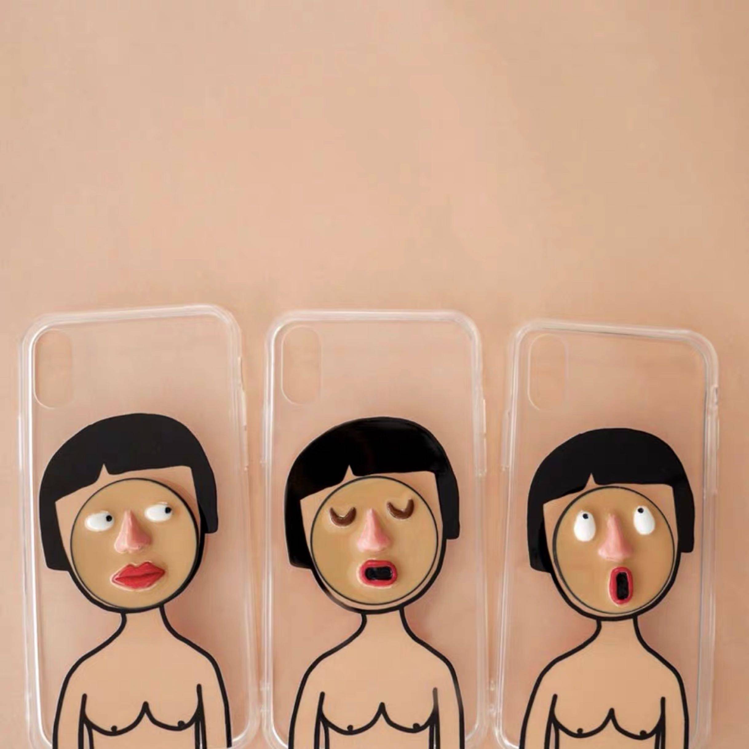 泰国风趣人脸搞怪表情手工制作情侣气囊支架手机壳型号定制包邮