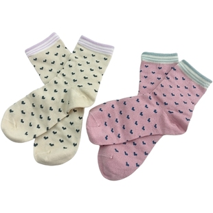 日单夏季 粉色浅米色爱心小清新甜美可爱女士中筒袜 薄款