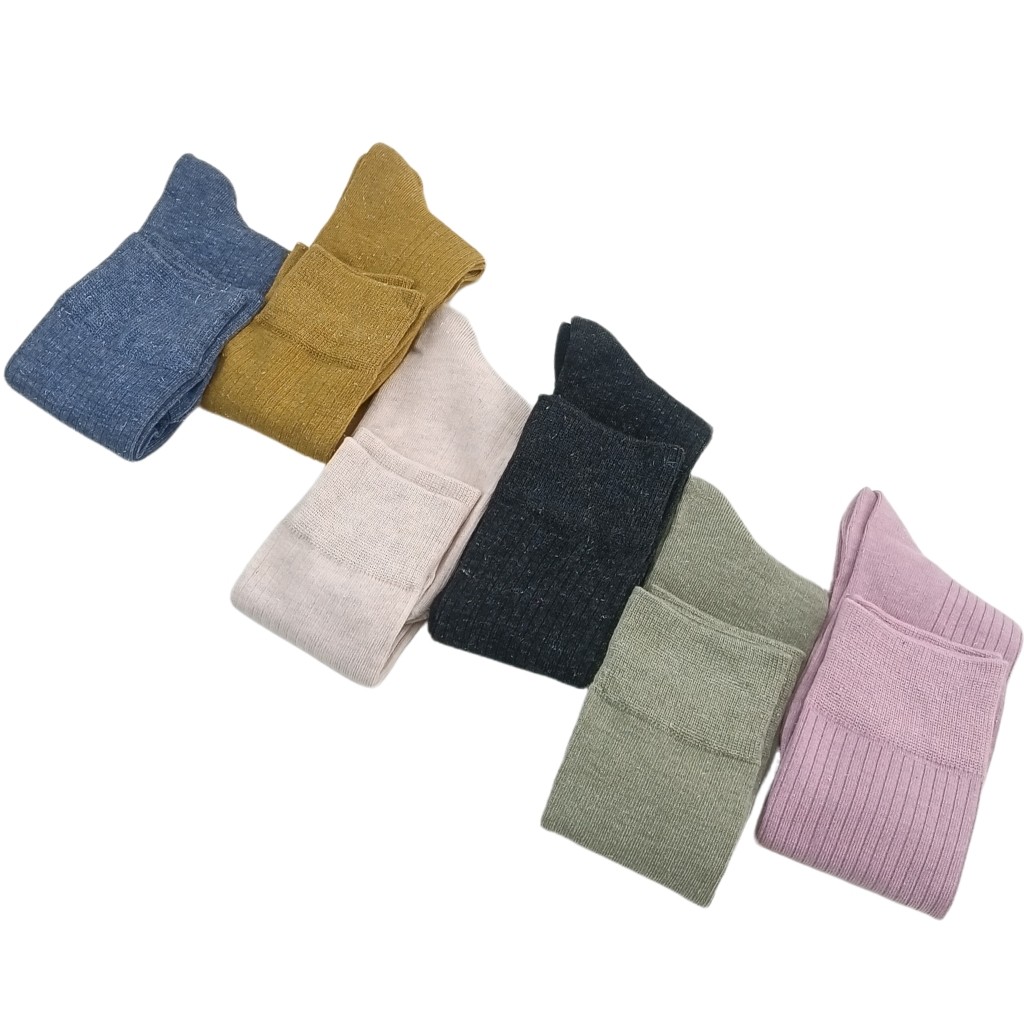 日单 特惠款小腿袜子女士糖果色纯色竖条纹带闪丝舒适春秋款