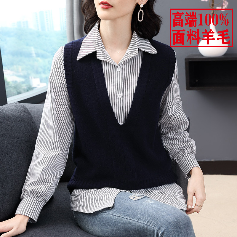 清理库存马甲女V领套头针织毛线衣马夹宽松纯色外穿无袖羊毛坎肩