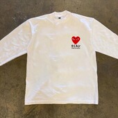 海外订单尾货 撤回外贸港风chic复古重磅纯棉长袖 T恤男女宽松上衣