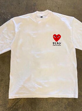 海外订单尾货~撤回外贸港风chic复古重磅纯棉长袖T恤男女宽松上衣