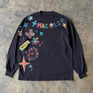 漫越美~品牌折扣日系古着重磅纯棉长袖t恤男女同款宽松百搭上衣服