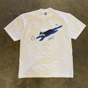 海外订单尾货 专柜撤回外贸纯棉印花设计感T恤oversize潮流休闲