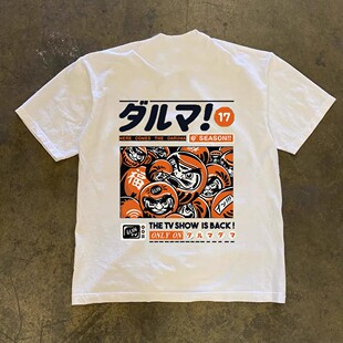 漫越美~品牌折扣美式复古重磅纯棉短袖t恤男女宽松情侣休闲上衣服