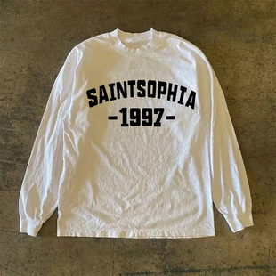 漫越美~品牌折扣小众设计感重磅不透纯棉长袖t恤男女宽松百搭上衣