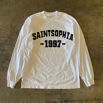 漫越美~品牌折扣小众设计感重磅不透纯棉长袖t恤男女宽松百搭上衣