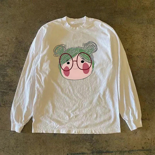 漫越美 宽松百搭上衣服 品牌折扣欧美港风重磅纯棉长袖 t恤男女同款