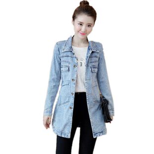 女装单排扣修身上衣风衣韩版牛仔外套长袖中长款