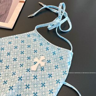 2024法式 背心性感吊带夏小露背上衣抹胸从度假风系绳挂脖海云物志