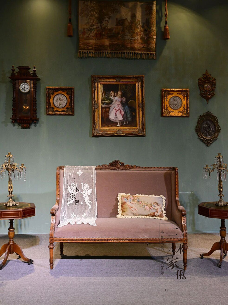 法式复古实木沙发古典客厅休闲椅子奢华雕刻布艺座椅可定制工厂直