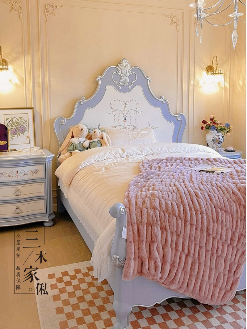法式奢华宫廷风公主床1.8米大床浪漫清新欧式彩绘复古儿童床定制