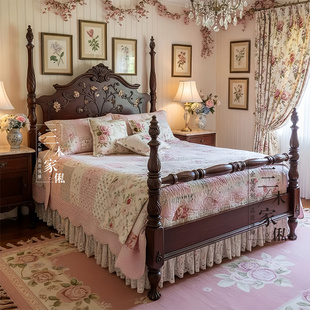 古典欧式实木四柱床双人花卉雕刻床头板法式复古卧室床工厂直销