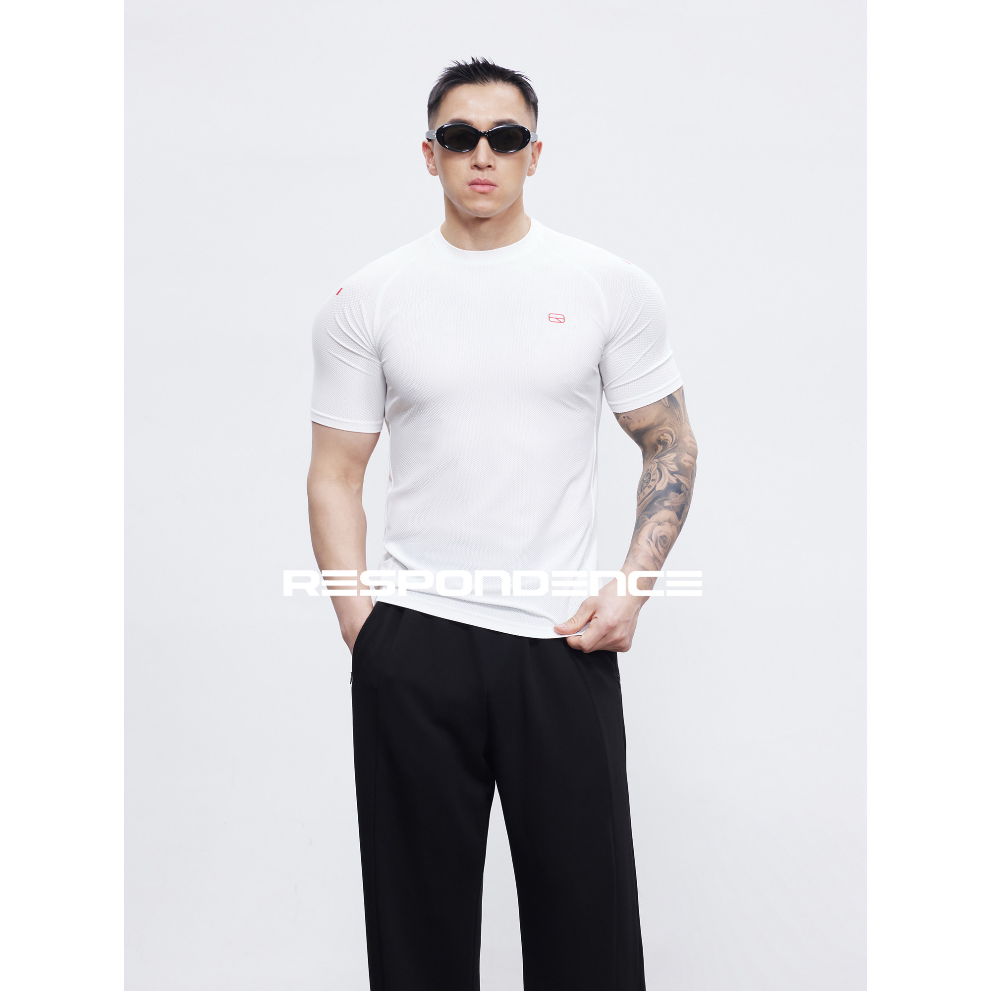 RESPONDENCE 网眼速干透气紧身短袖运动T恤男款训练跑步健身衣