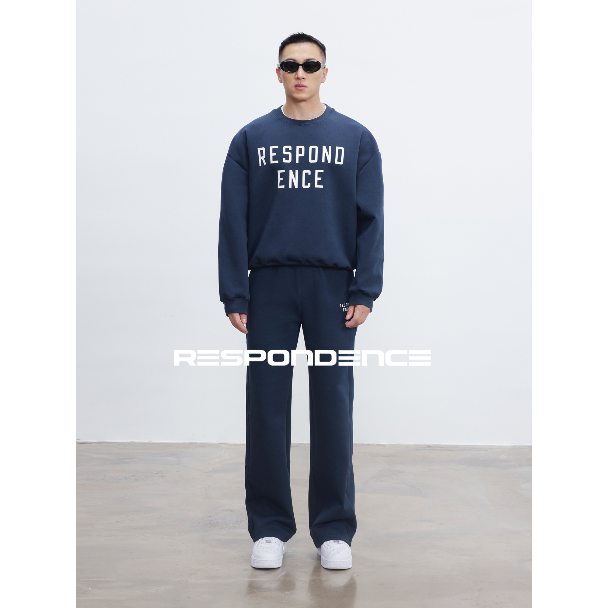 RESPONDENCE 加绒字母印花运动套装宽松套头卫衣休闲直筒卫裤长裤