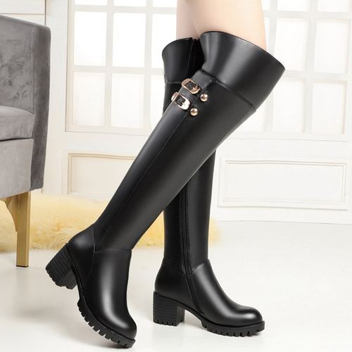 真皮羊毛马靴女长筒棉靴过膝靴