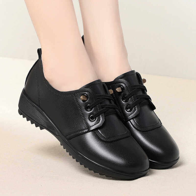 2025新款春秋妈妈鞋深口单鞋真皮软底中老年皮鞋平底防滑加绒女鞋,女鞋,浅口单鞋,淘宝优惠券,粉丝福利购,淘宝优惠卷