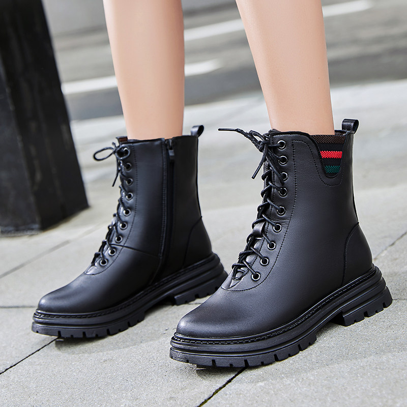 真皮短靴女马丁靴中跟软底2025新款秋冬季加绒羊毛平底英伦风女靴,女鞋,马丁靴,淘宝优惠券,粉丝福利购,淘宝优惠卷