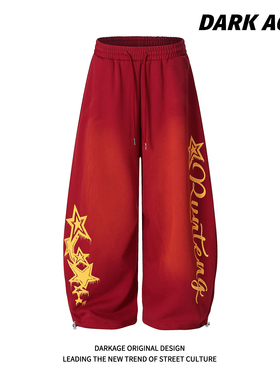 DARKAGE原创美式复古字母印花弯刀休闲裤女秋冬阔腿宽松休闲长裤