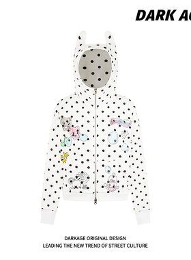 DARKAGE原创波点恶魔角卡通开衫卫衣女款春季甜美亚萌感拉链外套