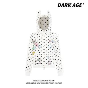 DARKAGE原创波点恶魔角卡通开衫卫衣女款春季甜美亚萌感拉链外套