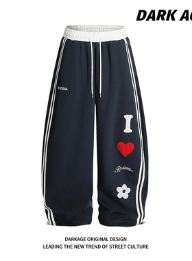 DARKAGE美式复古爱心刺绣字母休闲长裤女设计感新款宽松街舞卫裤