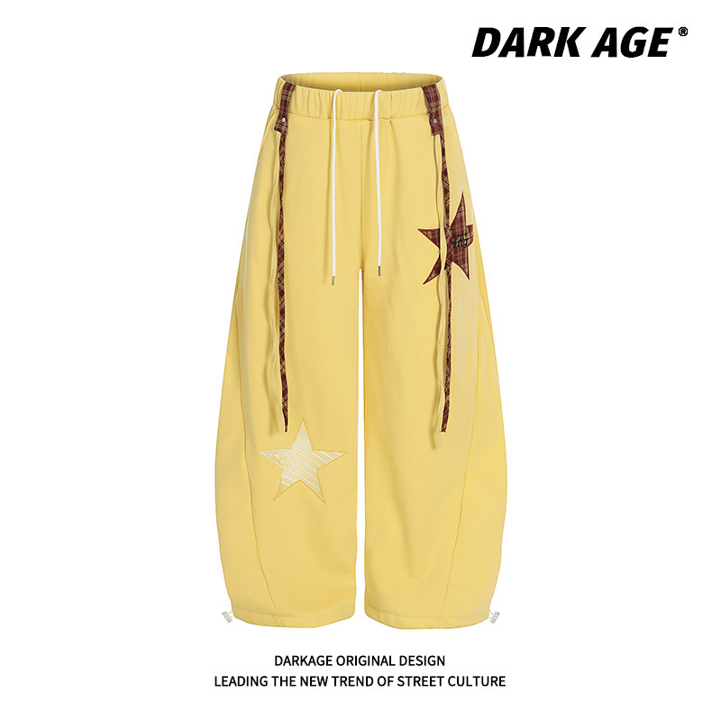 DARKAGE原创美式刺绣飘带卫裤女嘻哈宽松慵懒显瘦加绒阔腿休闲裤