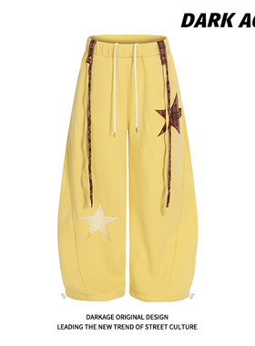 DARKAGE原创美式刺绣飘带卫裤女嘻哈宽松慵懒显瘦加绒阔腿休闲裤