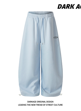 DARKAGE原创美式复古刺绣字母弯刀裤男女宽松阔腿卫裤运动休闲裤