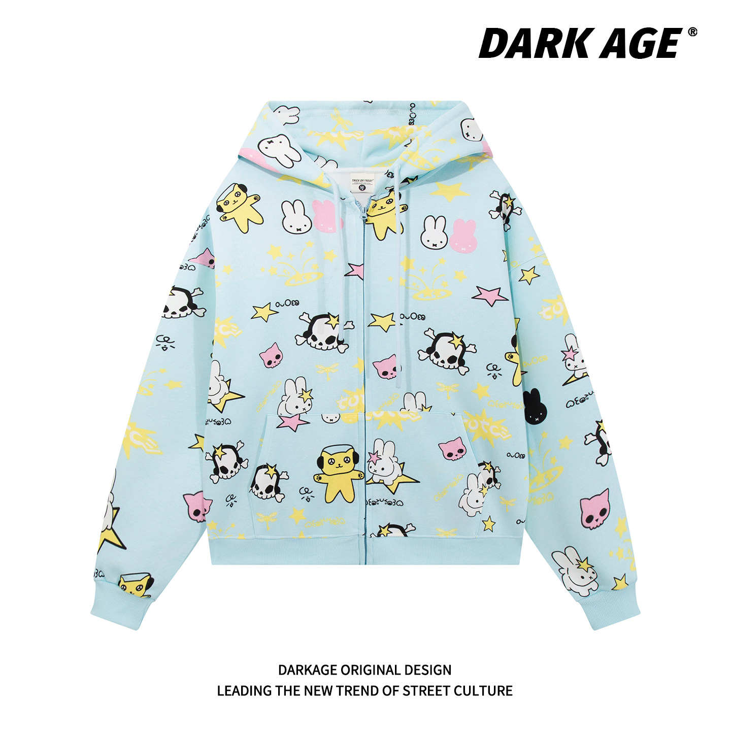 DARKAGE原创美式卡通印花满印开衫连帽卫衣男女宽松显瘦拉链外套,女装/女士精品,卫衣/绒衫,淘宝优惠券,粉丝福利购,淘宝优惠卷