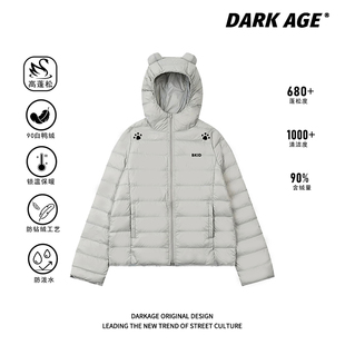 DARKAGE原创90白鸭绒甜酷小熊耳朵连帽排骨羽绒服冬保暖轻薄外套