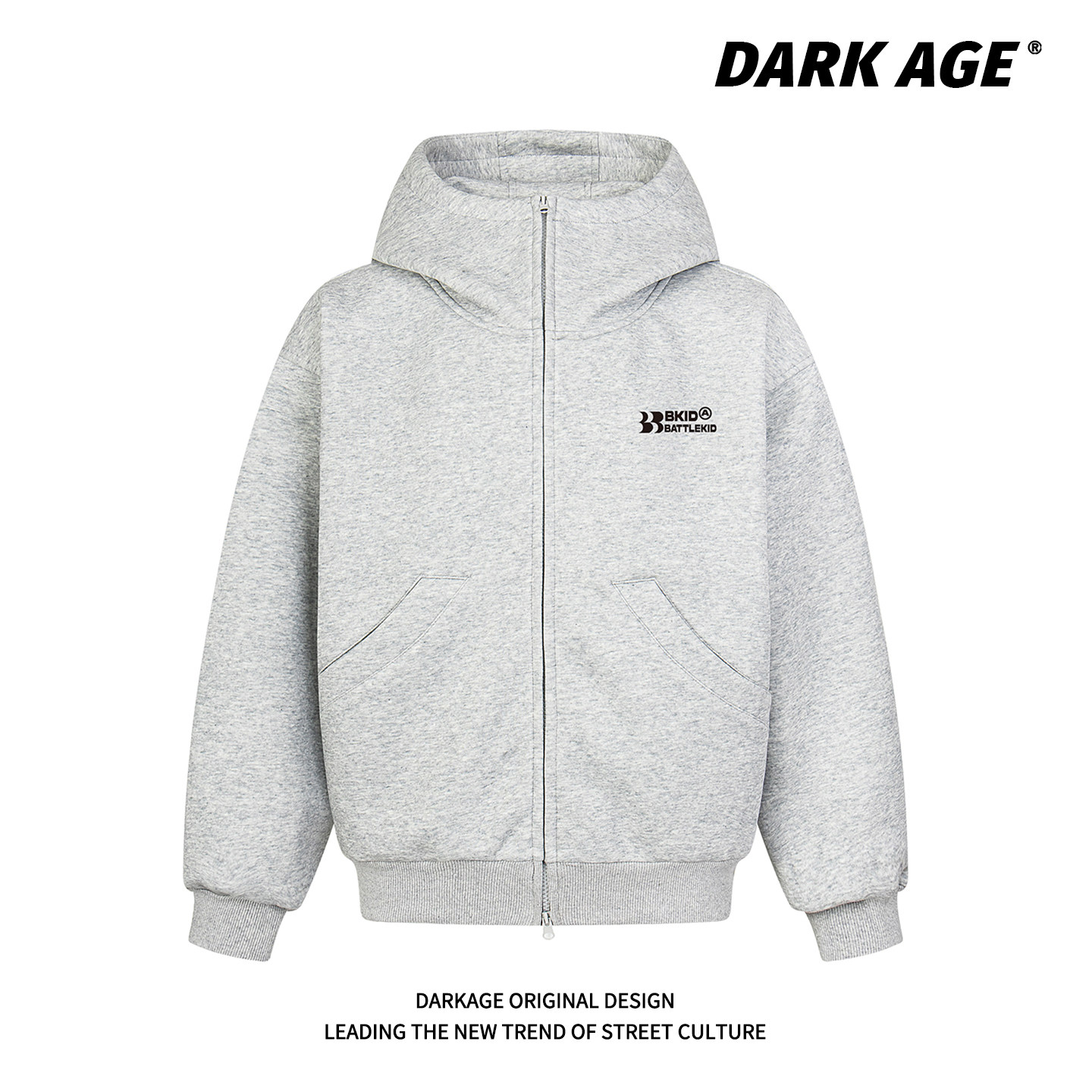 DARKAGE秋季拉链开衫上衣男情侣重磅高领空气层连帽卫衣外套女款