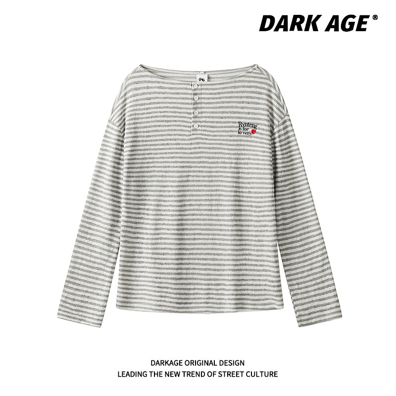 DARKAGE原创美式复古条纹长袖T恤男女春季可外穿宽松百搭打底衫,女装/女士精品,T恤,淘宝优惠券,粉丝福利购,淘宝优惠卷
