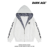 DARKAGE原创设计梵文印花豹纹内里加绒连帽卫衣外套男女宽松上衣