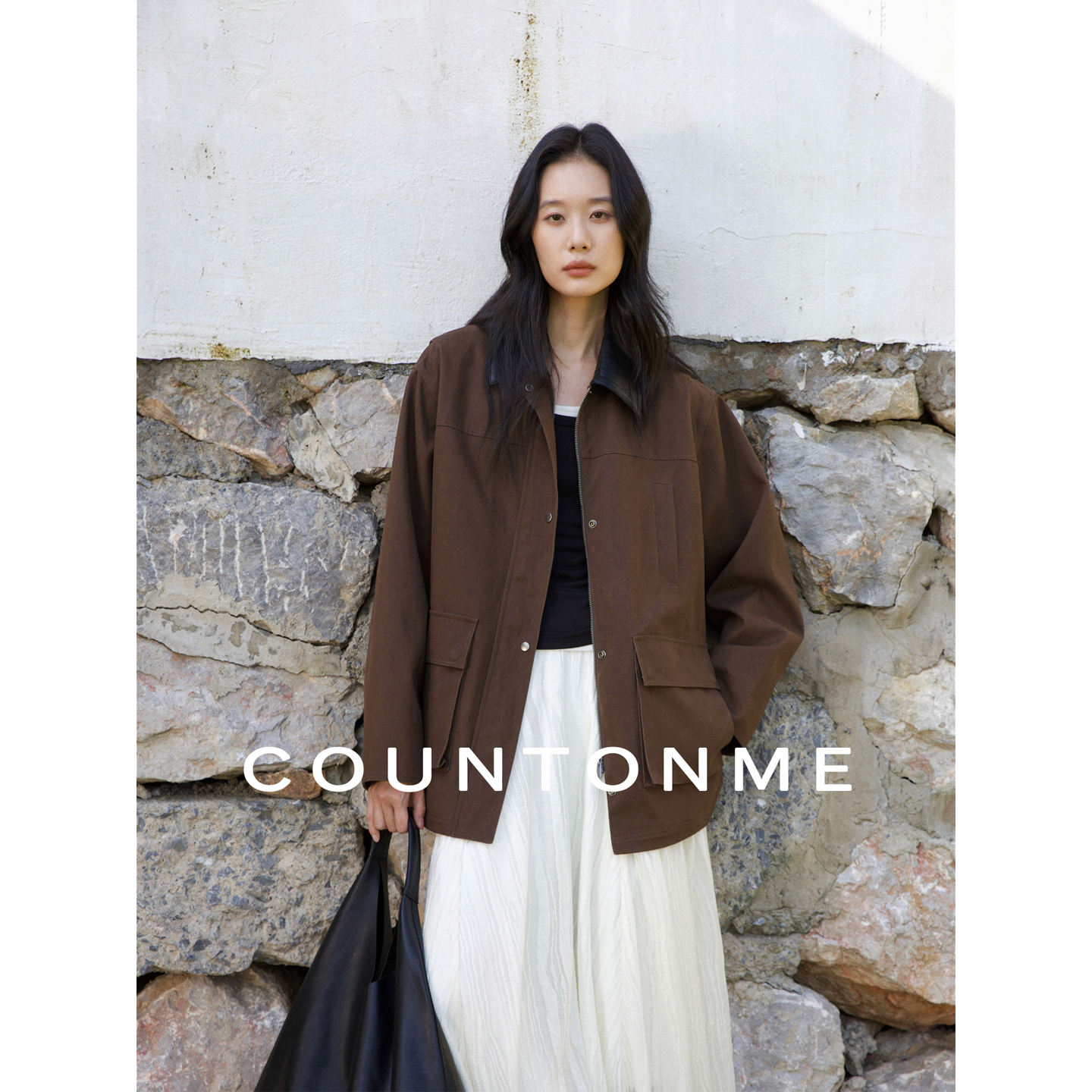 COUNTONME 重工质感/复古廓形工装外套 25巴恩风拼皮翻领夹克