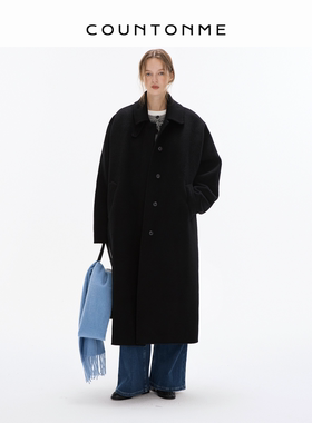 COUNTONME 圣诞新年战袍/波尔多红静奢黑廓形羊毛双面呢手工大衣