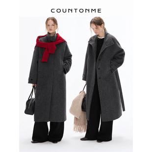 COUNTONME 绵羊毛桑蚕丝混纺气质廓形立领双面呢大衣 时髦两穿