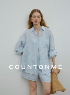 COUNTONME 松弛夏日/慵懒随性风全亚麻廓形衬衫/短裤防晒套装