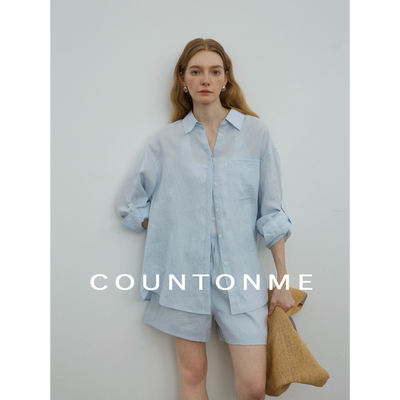 COUNTONME 松弛夏日/慵懒随性风全亚麻廓形衬衫/短裤防晒套装