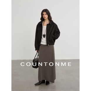 COUNTONME 全羊毛针织城墙灰半身裙女气质百搭针织松紧长裙 春季