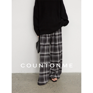 休闲裤 COUNTONME 秋季 复古格纹柔糯肌理垂坠显瘦阔腿裤 慵懒随性