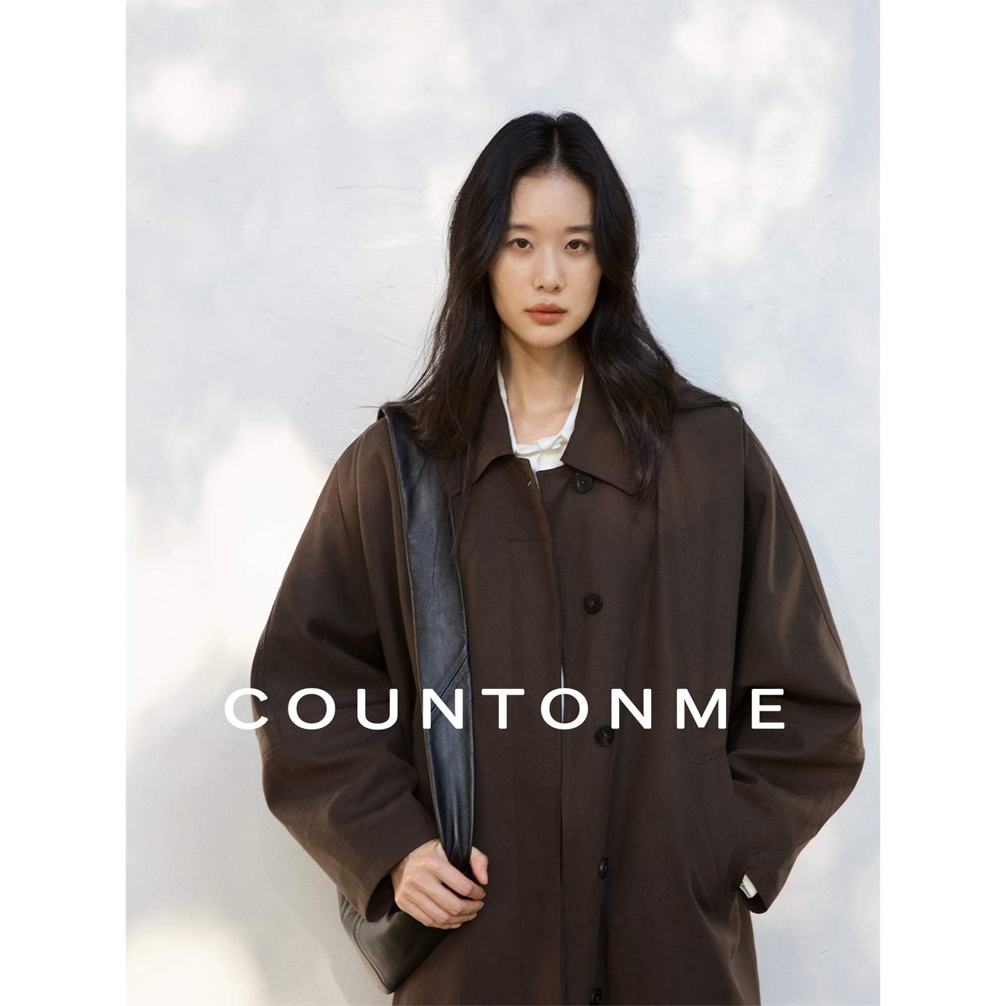 COUNTONME 松弛自在/长期主义舒适极简深培棕廓形翻领长款风衣
