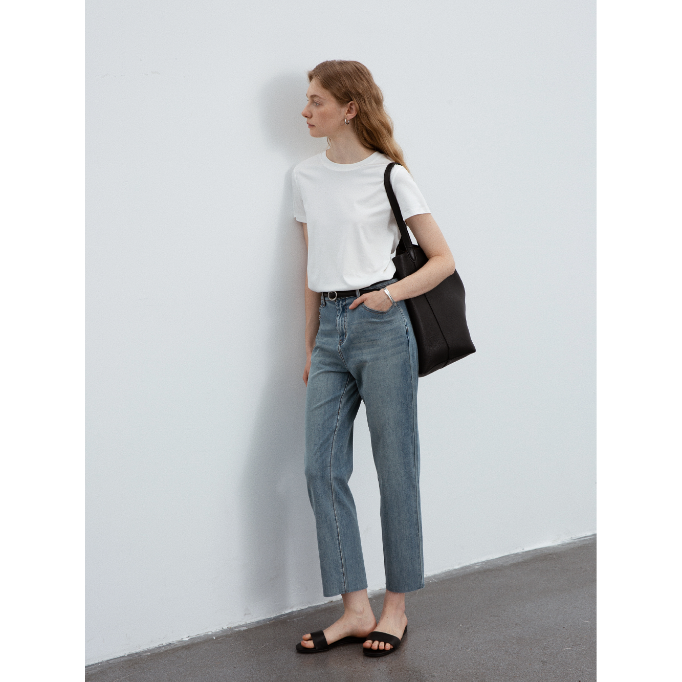 COUNTONME 法式醋酸毛边九分烟管裤牛仔裤