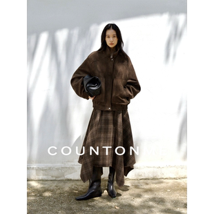 COUNTONME 不规则下摆羊毛格纹半身裙显瘦百搭A字半裙 时髦复古