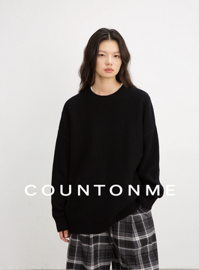 COUNTONME 时髦刚需/100绵羊毛柔糯针织肌理松烟黑宽松落肩毛衣