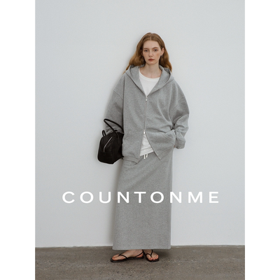 COUNTONME 极简松弛感/重磅廓形连帽卫衣开衫/圆领/半身裙