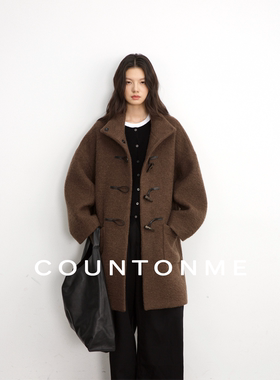 COUNTONME  苏力羊驼毛柔软蓬松牛角扣宽松百搭廓形中长款大衣