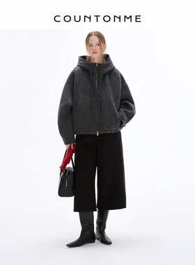 COUNTONME 慵懒时髦/澳毛骆驼绒手工连帽保暖立领廓形双面呢外套