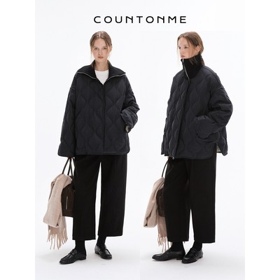 COUNTONME 三星安心可溯源90白鹅绒/精纺羊毛菱格廓形极简羽绒服